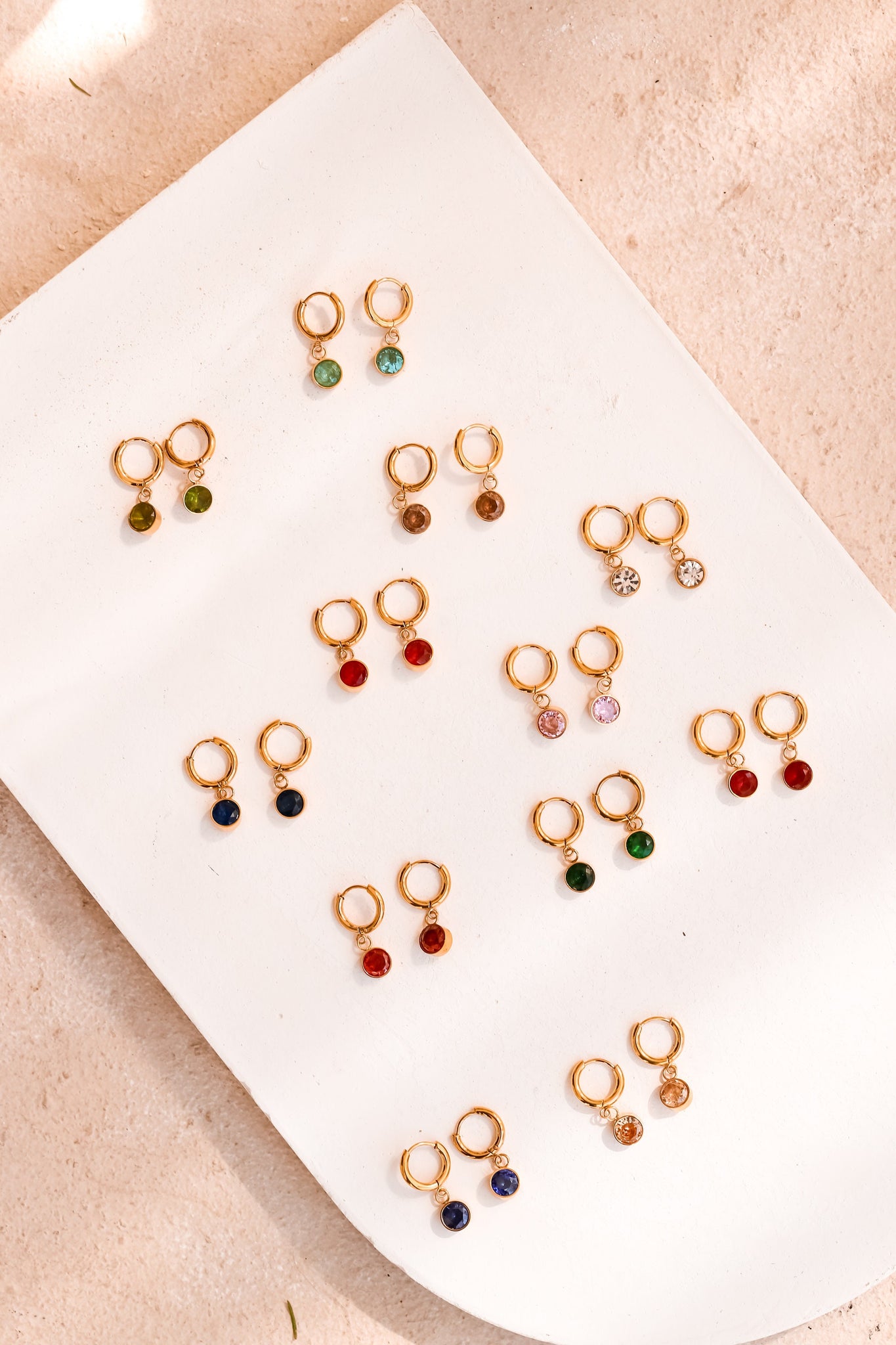 Birthstone Earrings, 18K Gold Hoop Earrings, Birthday Gift, Dainty Earrings, Gift For Mom, Colorful Circle Earrings,Steel Earrings For Women