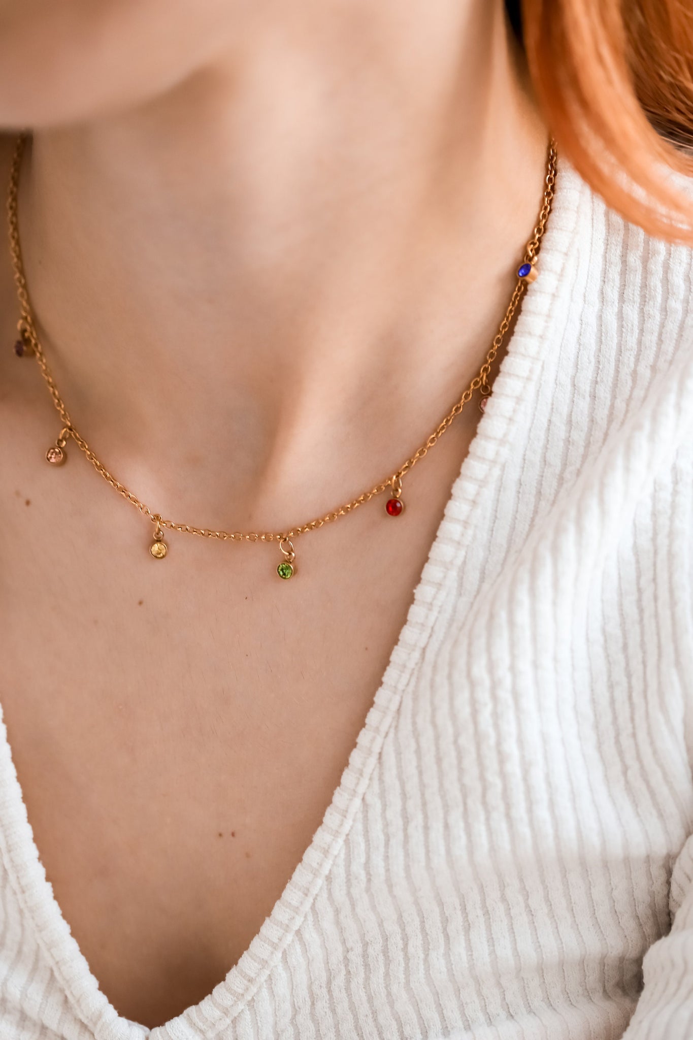 Colorful Crystal Diamond Necklace, 18K Gold, Oval Stone Necklace, Baguette Choker Necklace, Dainty Necklace, Gift For Her Gemstone Necklace