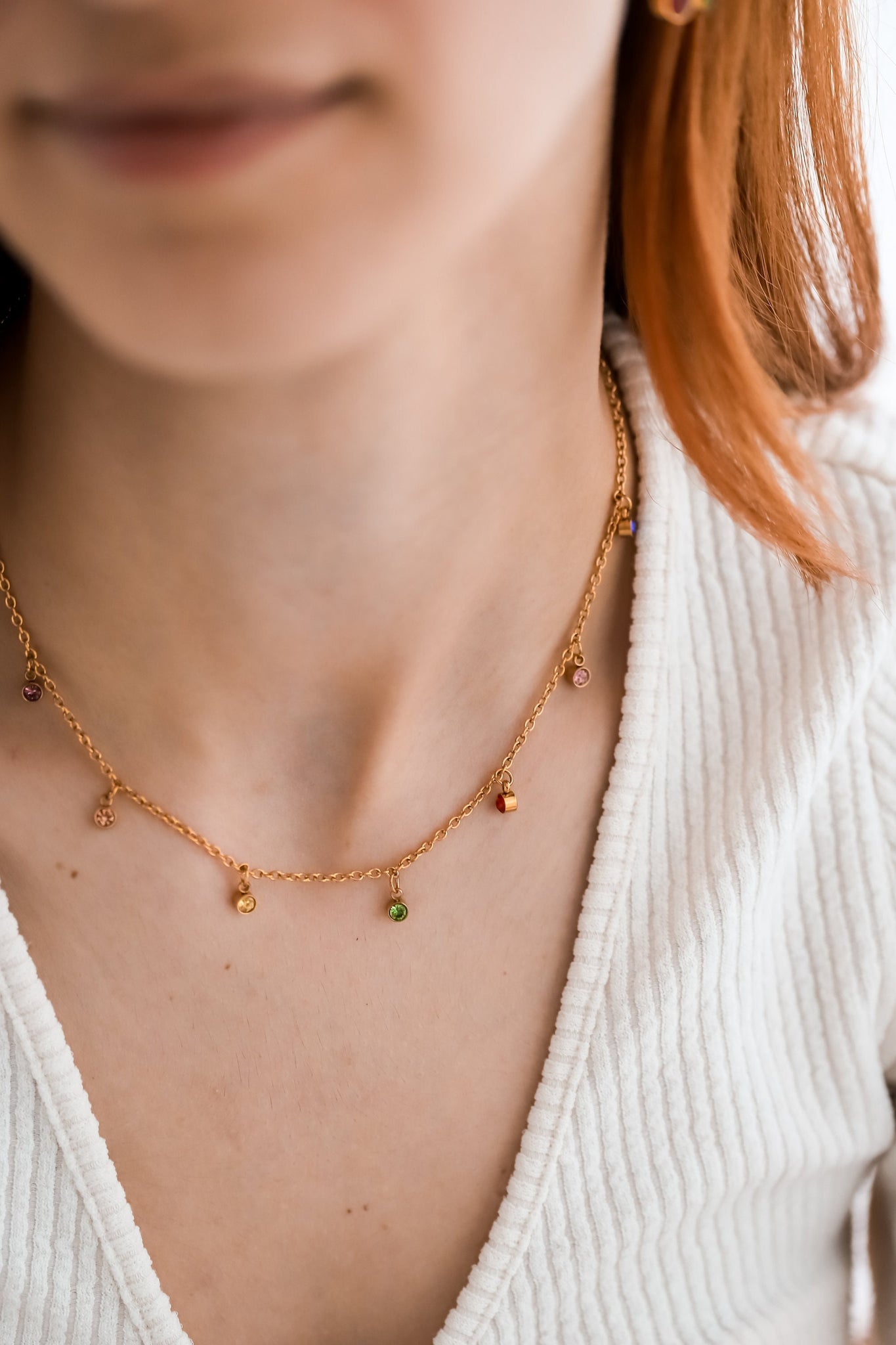 Colorful Crystal Diamond Necklace, 18K Gold, Oval Stone Necklace, Baguette Choker Necklace, Dainty Necklace, Gift For Her Gemstone Necklace