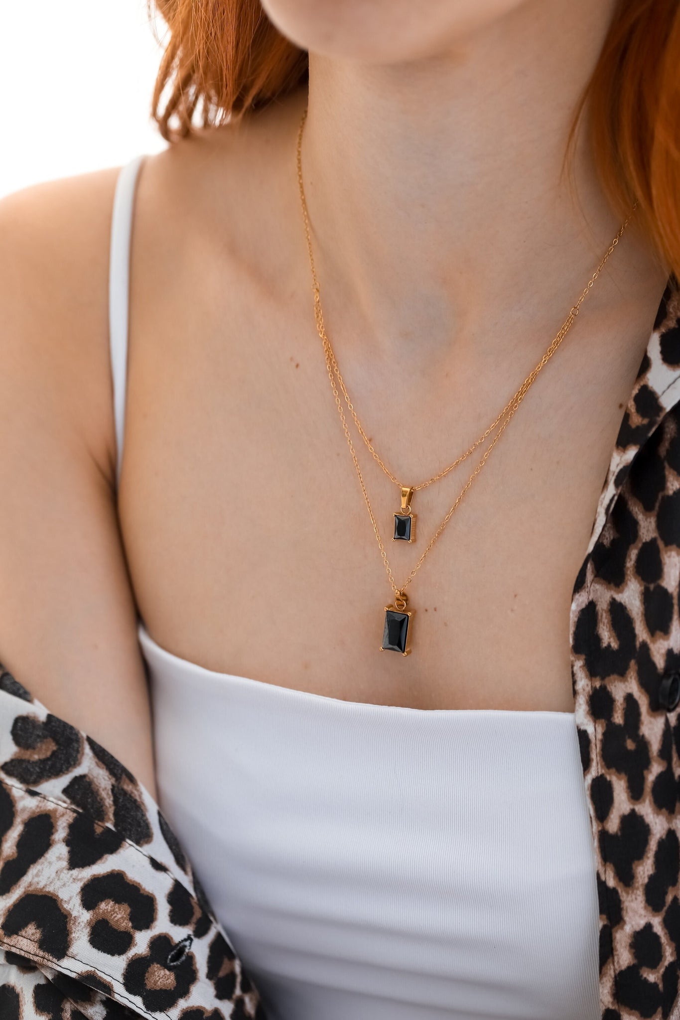 Black Stone Layered Necklace, 18K Gold, Double Layer Necklace, Dainty Necklace, Black Stone Pendant, Waterproof Necklace, Necklace For Mom
