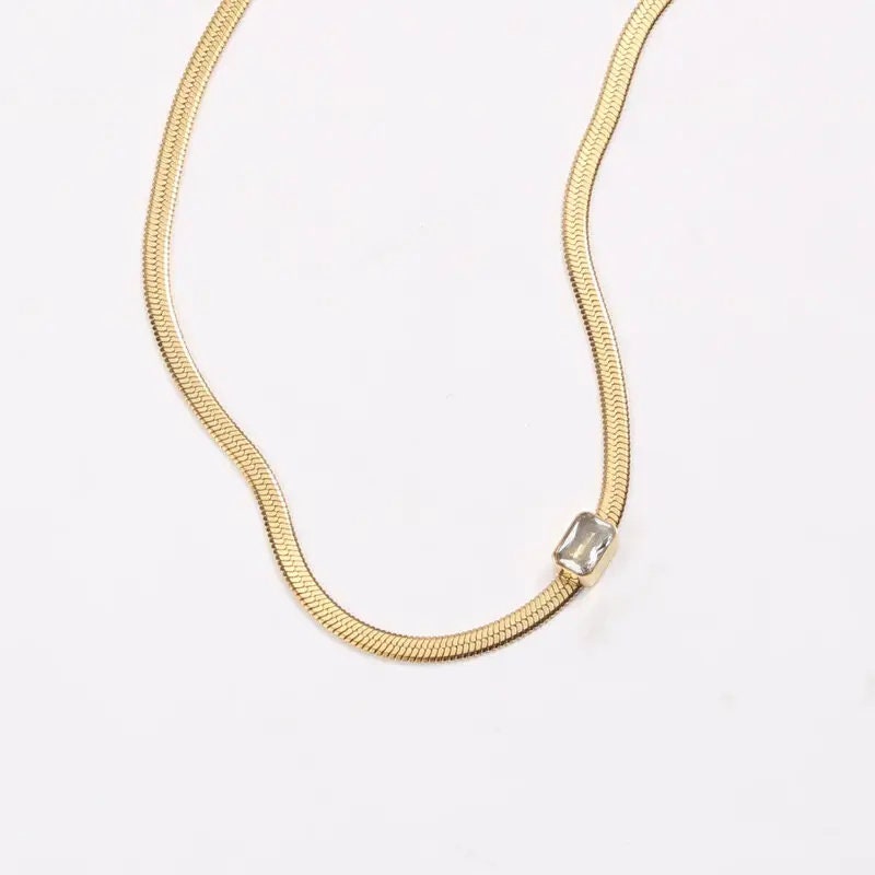 Crystal Rectangle Necklace, 18K Gold, Gift For Mom, Snake Chain Necklace, Crystal Pendant, Gift For Her, Dainty Necklace, Zirconia Necklace