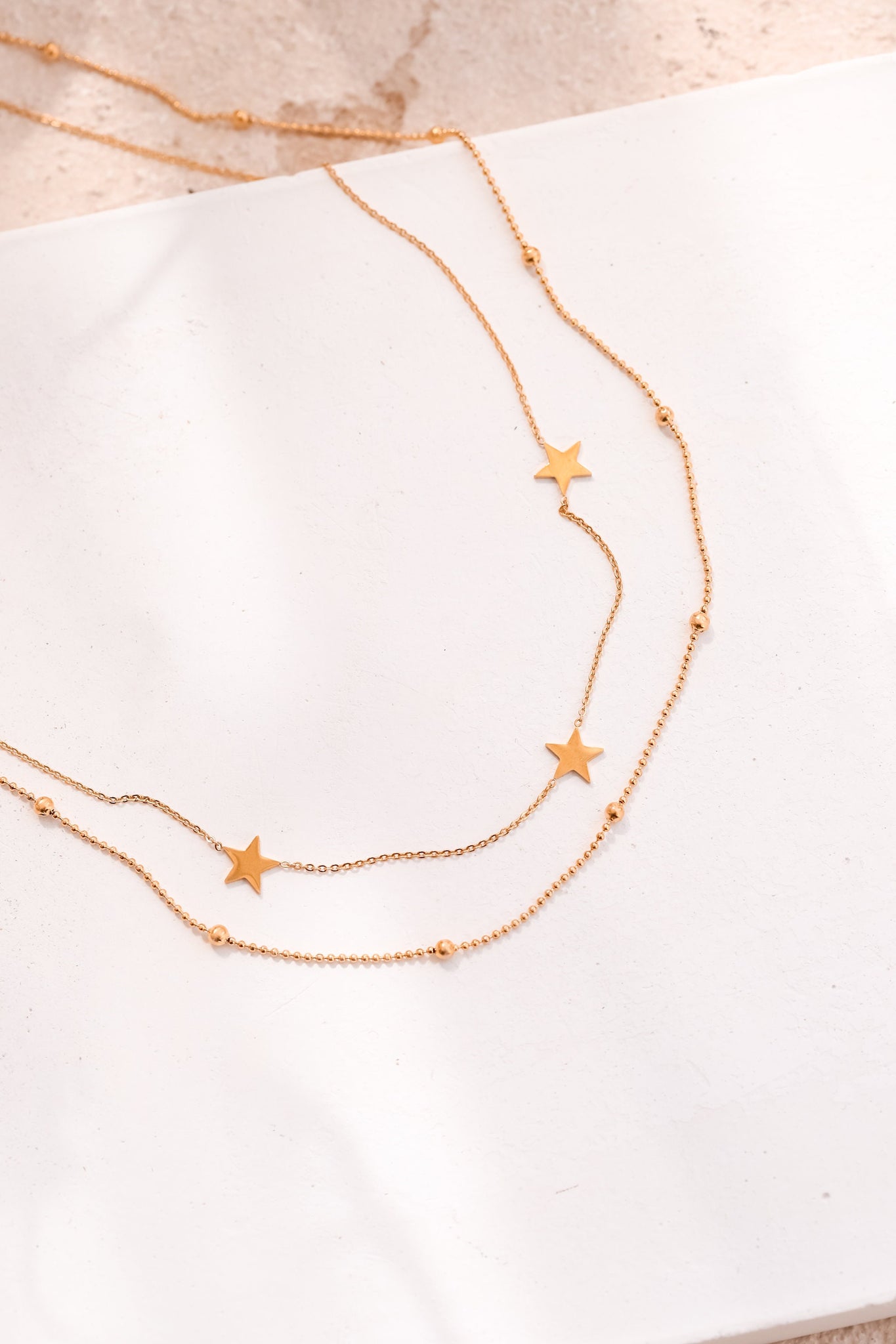 Double Layer Star Necklace, 18K Gold, Gift For Mom, Dainty Necklace, Minimalist Necklace,Star Necklace,Boho Beaded Choker,Necklace for Women