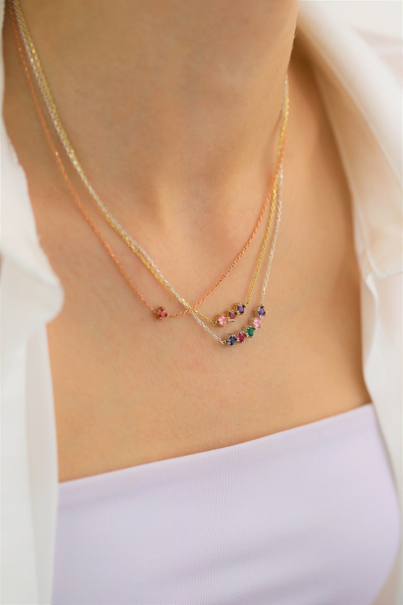 Sterling Silver Bezel Set Multi-Birthstone Drop Necklace with Cubic  Zirconia Stone | Jewlr