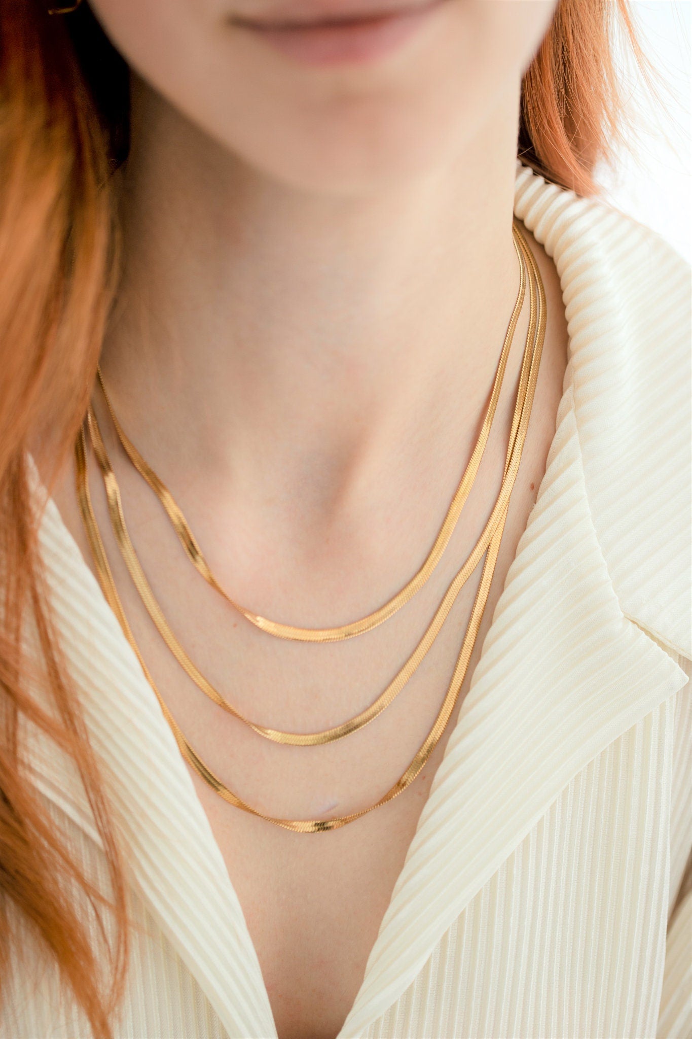 Layered Herringbone Necklace, 18K Gold, Gift For Mom, Multiple Herringbone Necklace, Waterproof Layering Necklace, Snake Chain Necklace