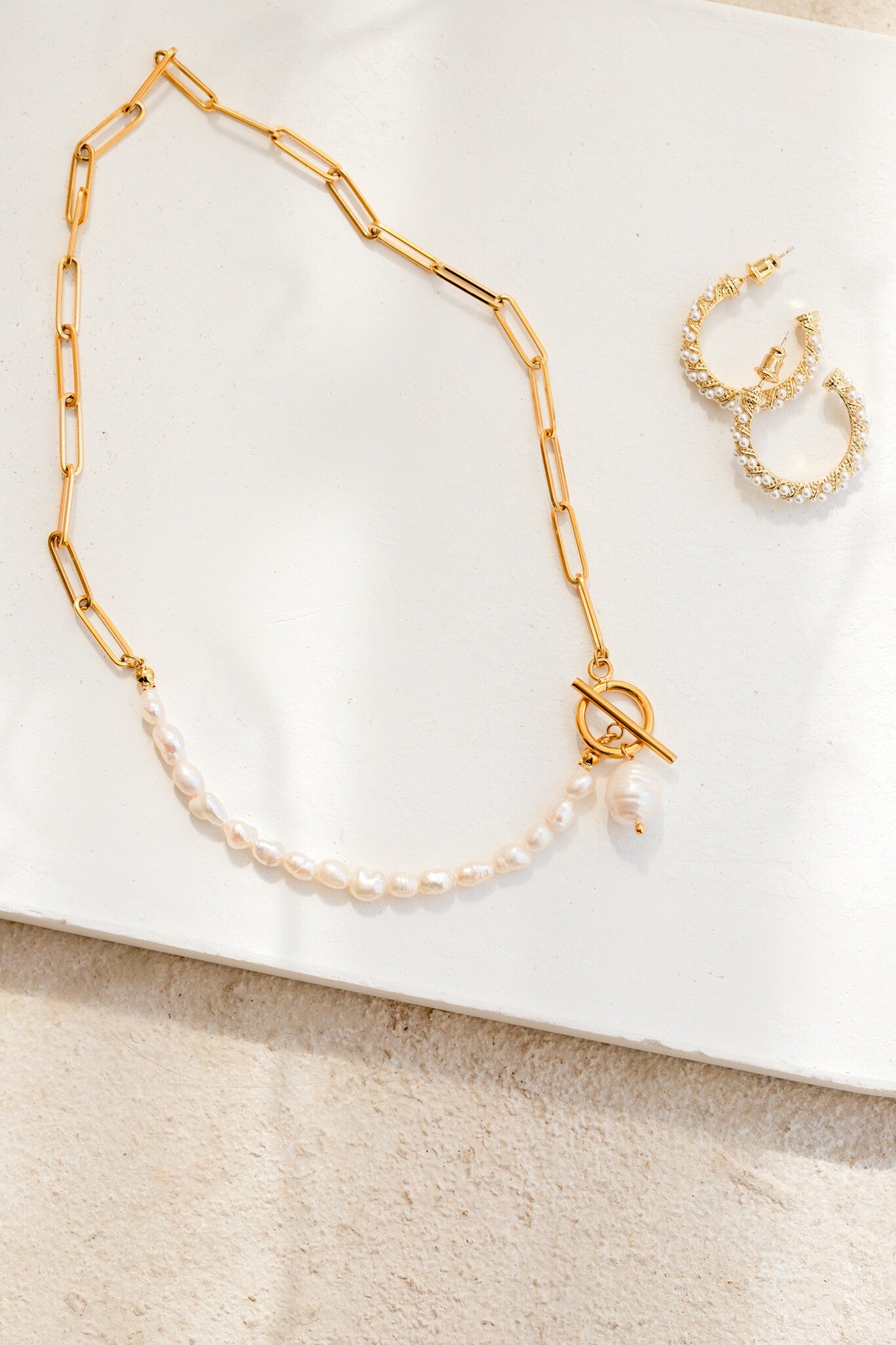 Hoop Pearl Earrings, 18K Gold, Pearl Bead Earrings, Bridal Earrings, Freshwater Pearl Earrings, Stud Earrings For Women, Minimalist Earrings
