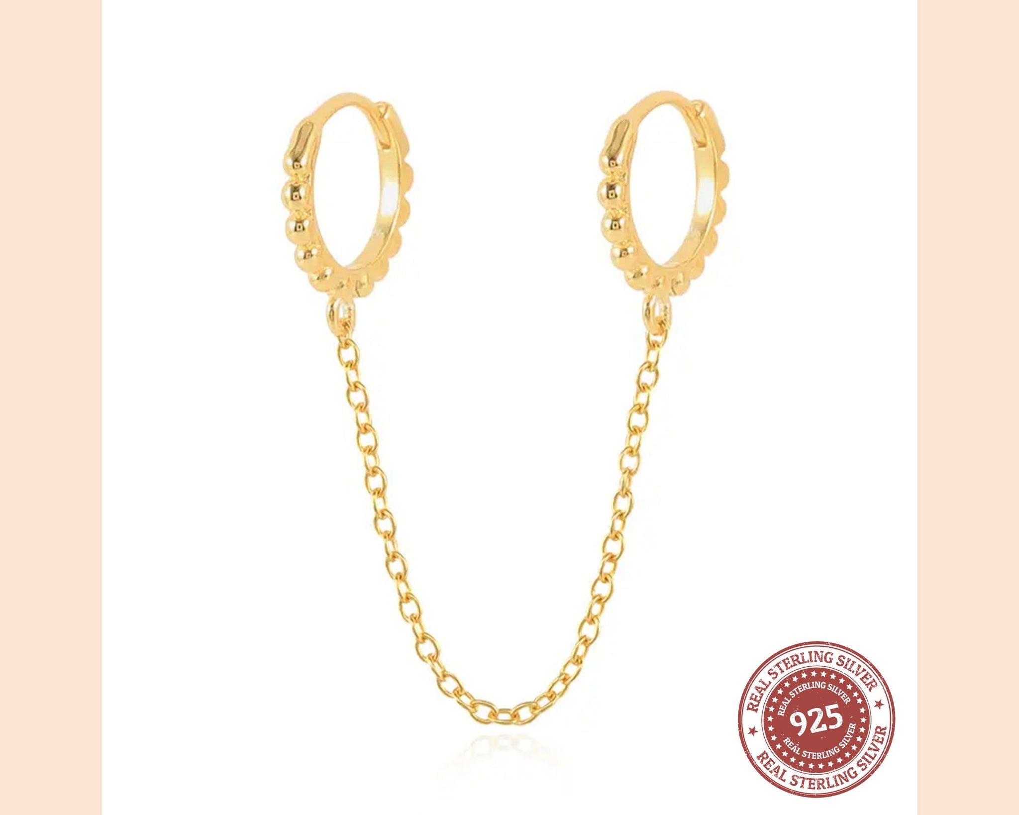 Double Bead Chain Dainty Earring, Connected Earrings, Double Chain  Earrings, Minimalist Earrings, Gift For Her, Cute Earrings For Women