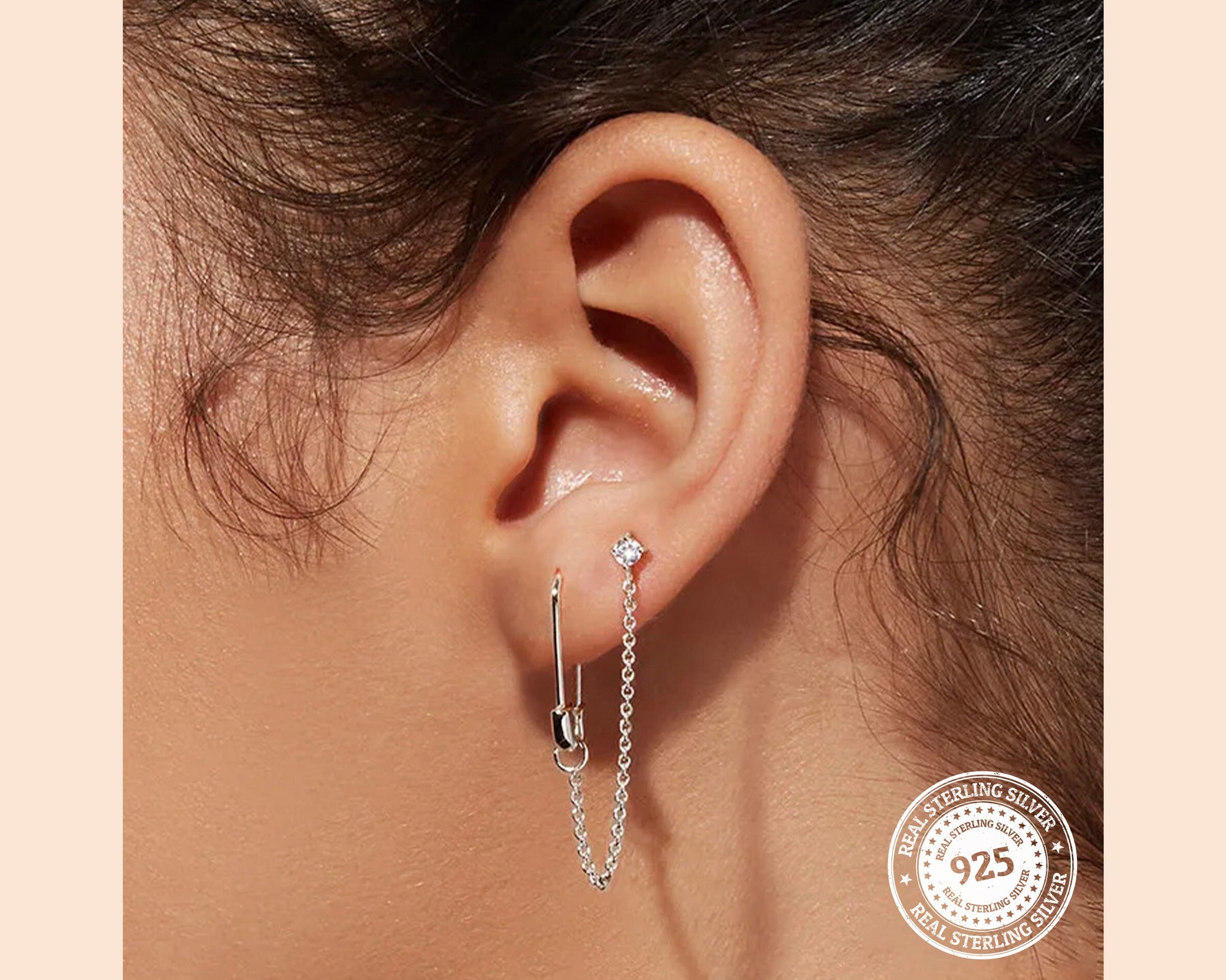 Silver Safety Pin Dangle Earrings, Minimalist Earrings, Drop Earrings, Summer Jewelry, Dainty Earrings, Chain Earrings, Tassel Earrings