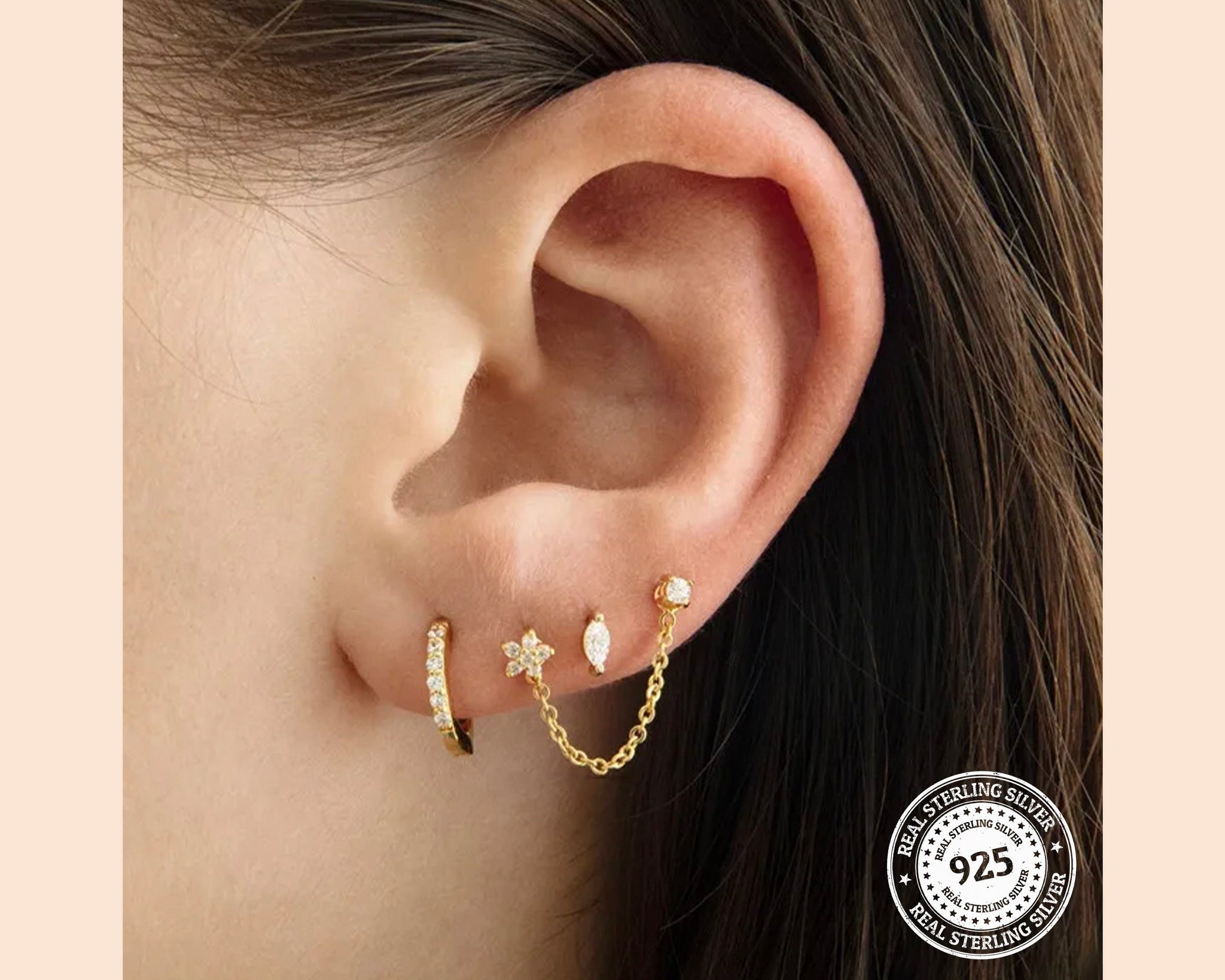 Dangle Flower Earring Gift Set, Gold Hoop Earrings, Stud Earrings, Sum –