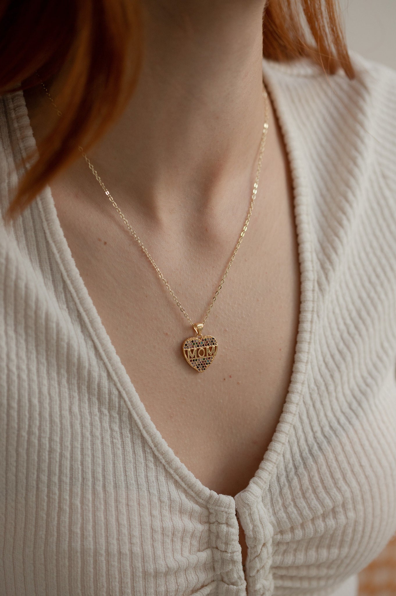 Heart Mom Necklace, 18K Gold, Colorful Zirconia Necklace, Mom Jewelry, Dainty Necklace, Mothers Day Gift, Minimalist Everyday Necklace