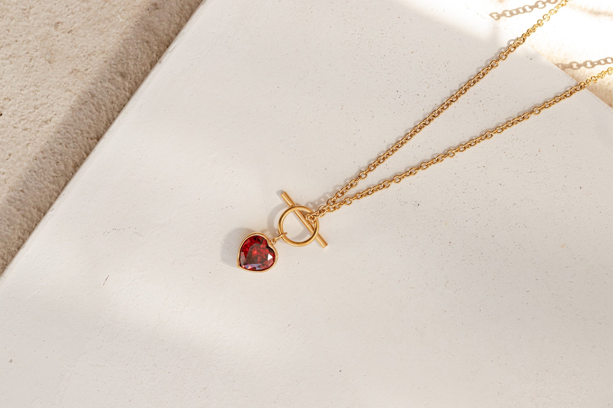 Zirconia Heart Necklace, 18K Gold, OT Necklace, Mothers Day Gift, Garnet Stone Necklace, Mother Necklace, Dainty Necklace, Gift For Mom