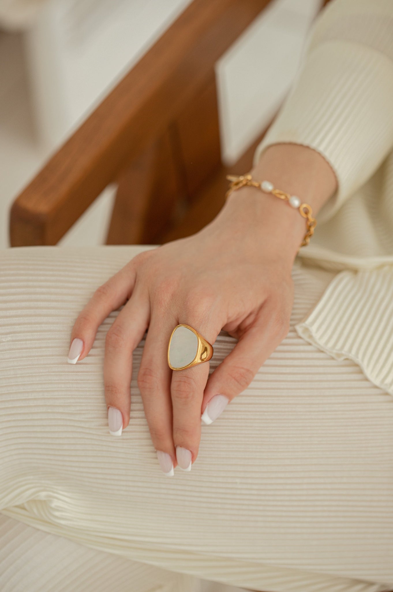 White Shell Ring, 18K Gold, Jewelry For Mom, Rings For Women, Mothers Day Gift, Waterproof Mother Ring, New Mom Gift, Unique Summer Jewelry