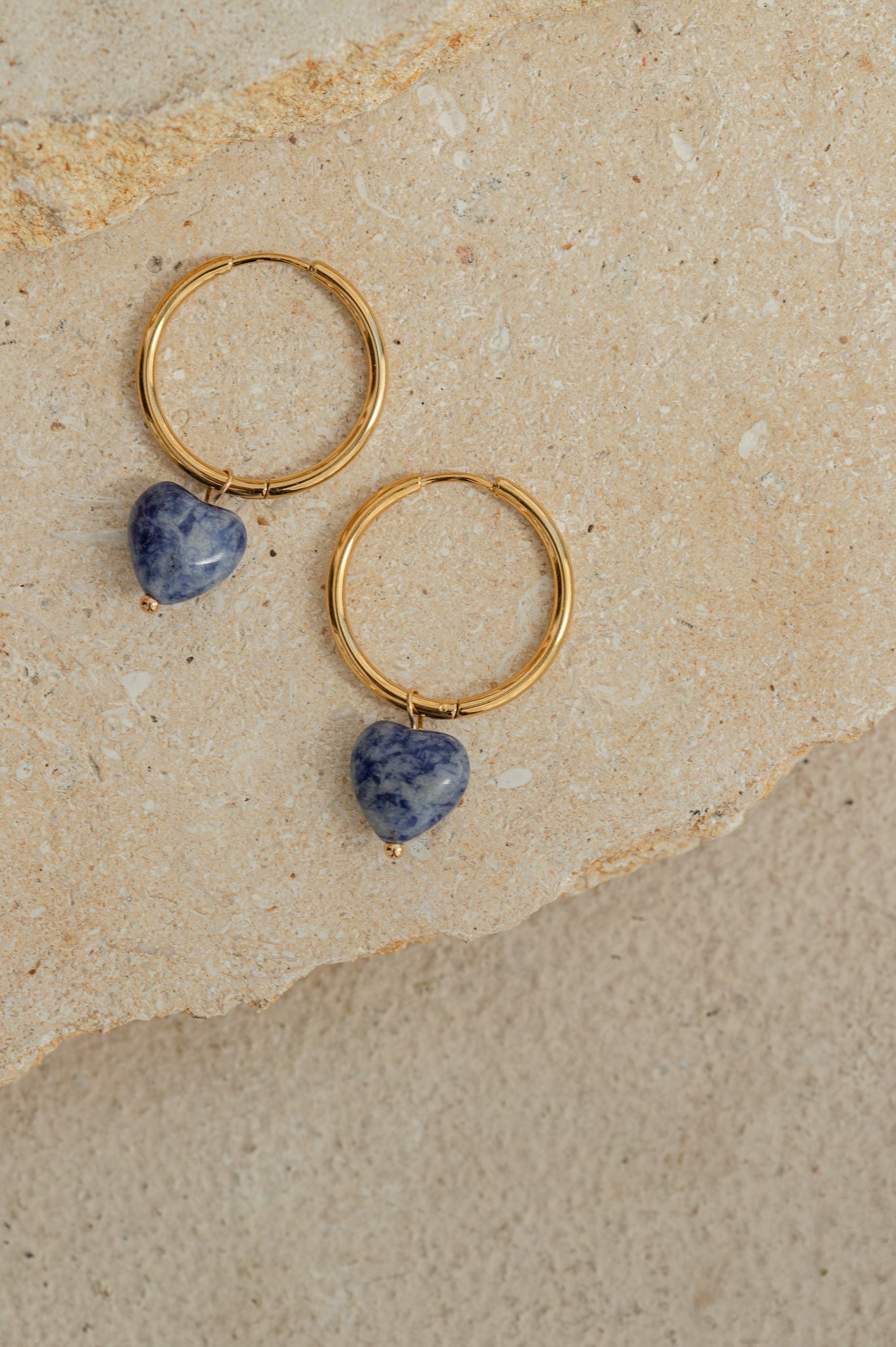 Natural Stone Heart Earrings, 18K Gold, Step Mom Gift, Dainty Earrings, Mothers Day Gift, Colorful Hoop Earrings, Handmade Jewelry For Mom