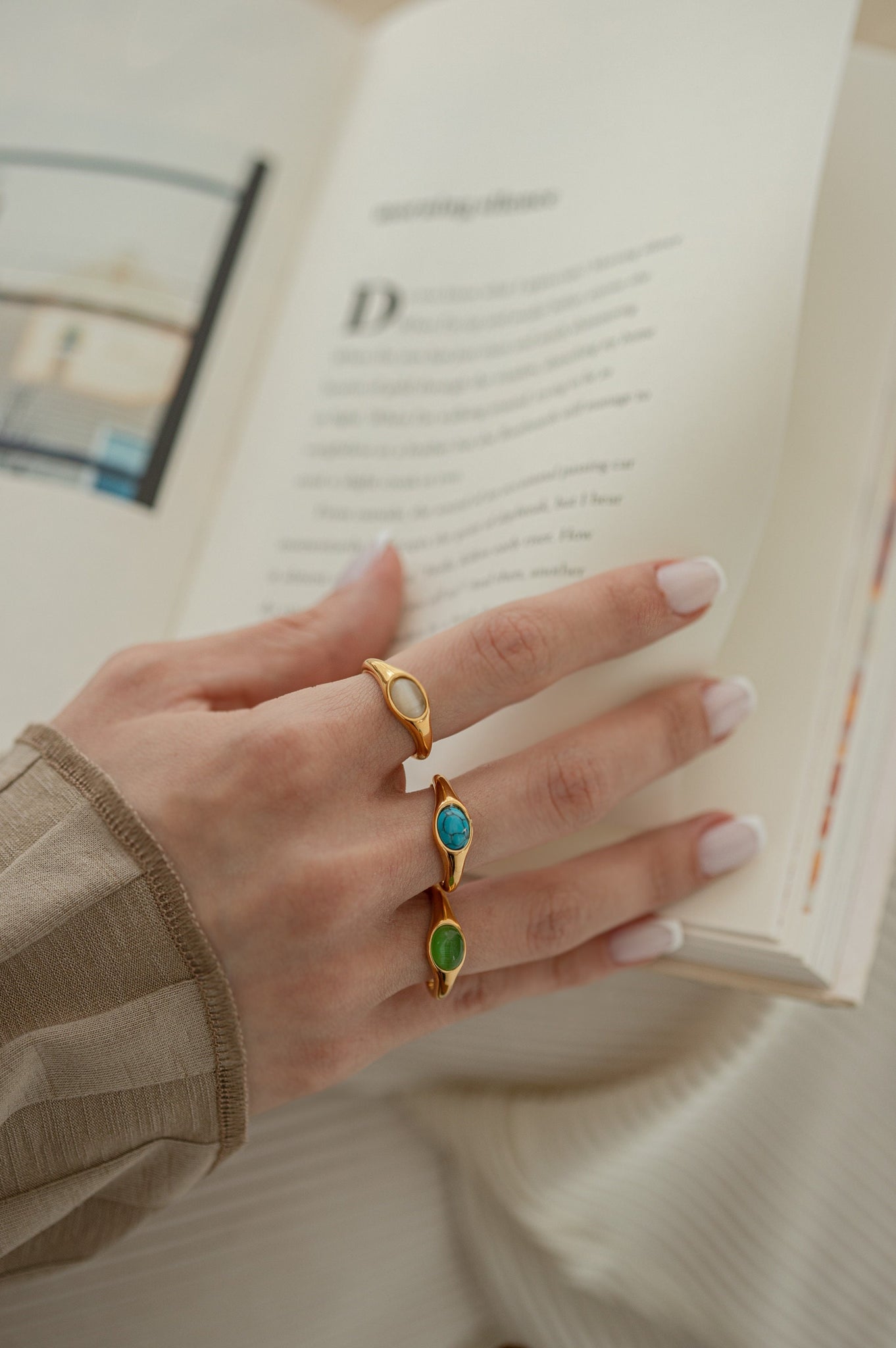 Natural Stone Ring, 18K Gold, Unique Gemstone Rings, Rings For Women, Mother Ring, Mothers Day Gift, New Mom Gift, Opal Turquoise Ring