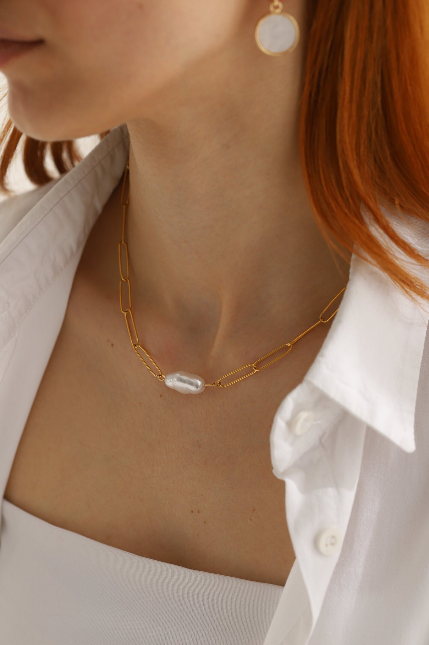 Baroque Pearl Necklace, 18K Gold, Mothers Day Gift, Gift For Her, Paperclip Chain Necklace, Fresh Water Pearl Necklace, Minimalist Necklace