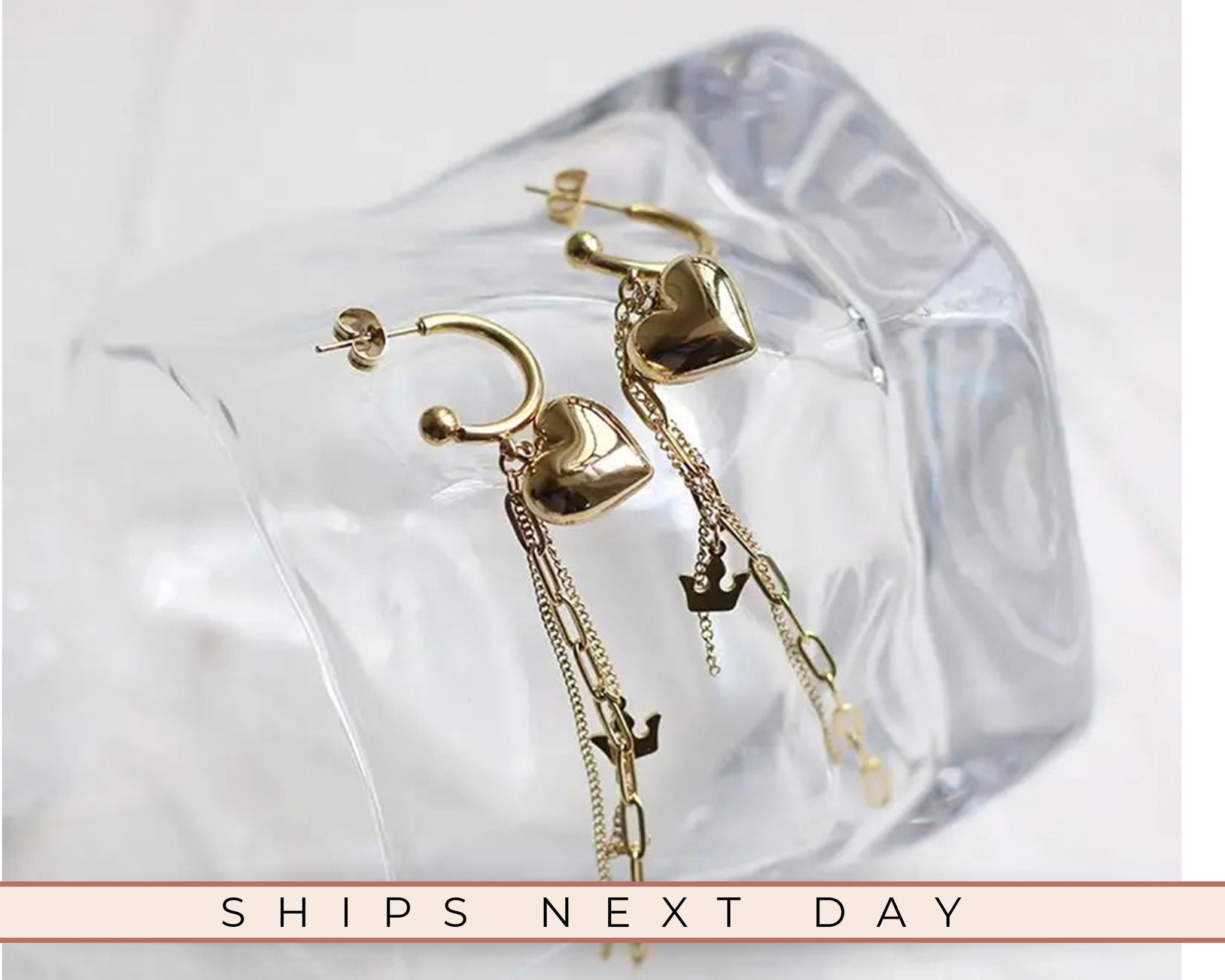Heart Stud Earrings, 18K Gold Earrings, Tassel Earrings, Minimalist Earrings, Gift For Women, Cute Dainty Earrings, Earrings For Women