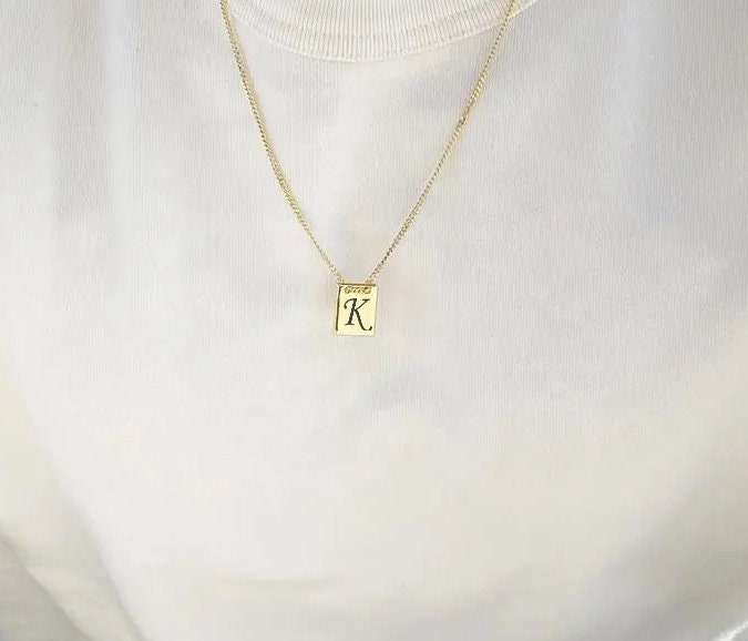 Square Letter Necklace, 18K Gold, Initial Gold Necklace, Dainty Initial Necklace, Minimalist Necklace, Letter Pendant, Initial Jewelry