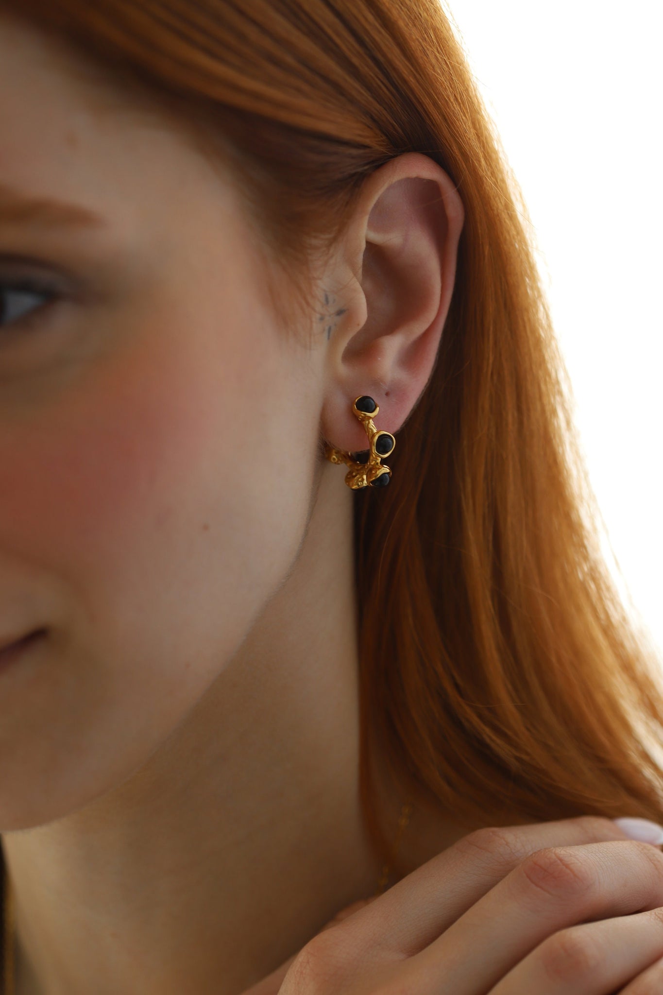 Hoop Gemstone Earrings, 18K Gold, Earrings For Mom, Dainty Earrings, Gift For Mother, Unique Jewelry, Colorful Stud Earrings,C Shape Earring