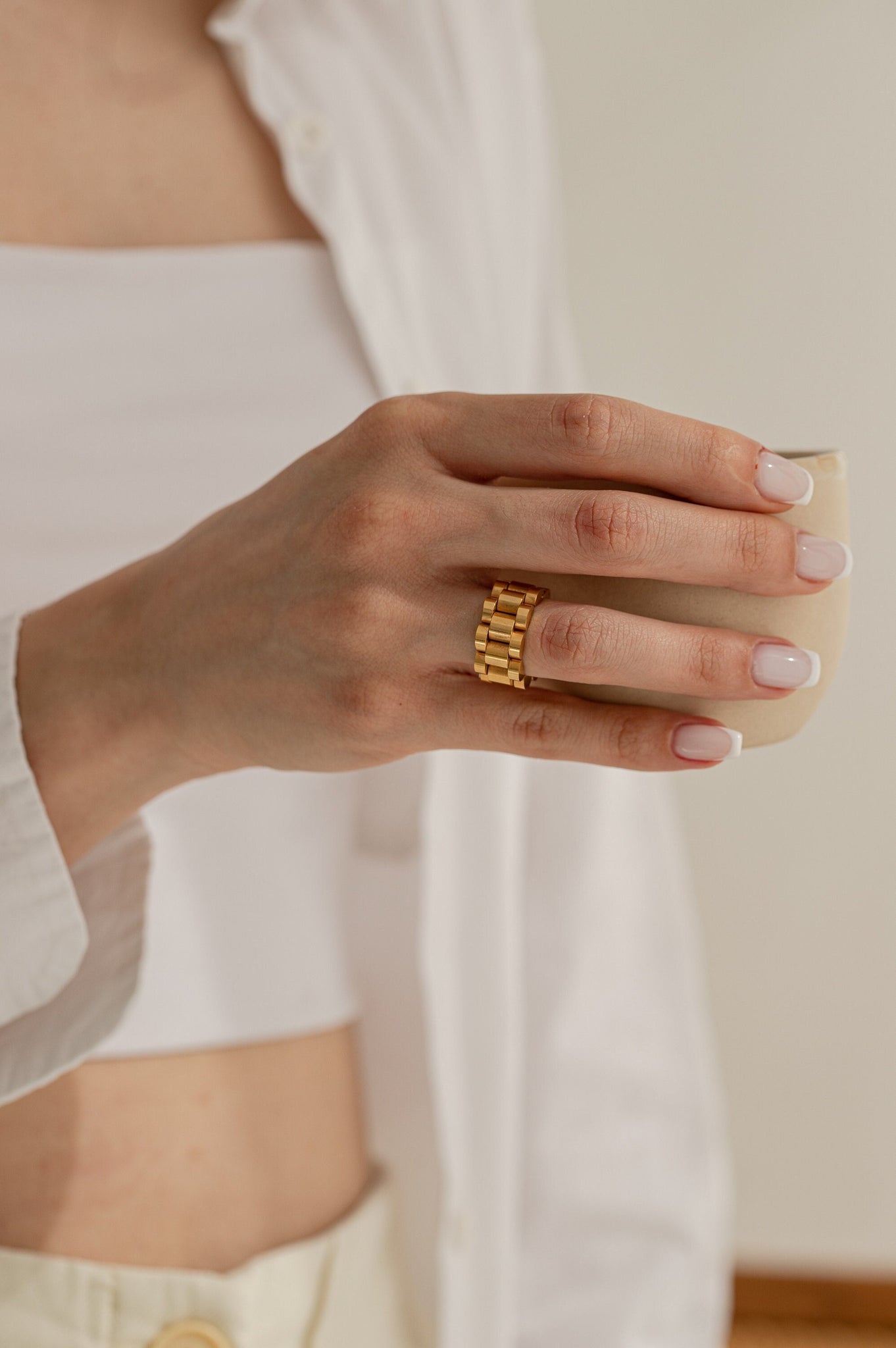 Link Chain Band Ring, 18K Gold, Mothers Day Gift, Chunky Ring, Wide Ring, Mother Ring, Rings For Women, Gift For Mother, Stackable Ring