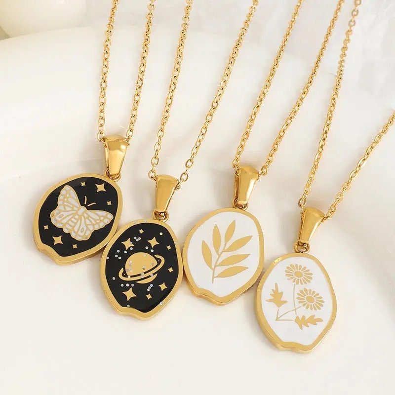 18K Gold Universe Necklace, Moon Necklace, Gift For Her, Butterfly Necklace, Flower Necklace, Snake Necklace, Heart Necklace, Star Necklace